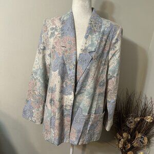 Vtg Season Ticket Floral Long Sleeve Jacket Blazer LightWeight Multicolor Sz L